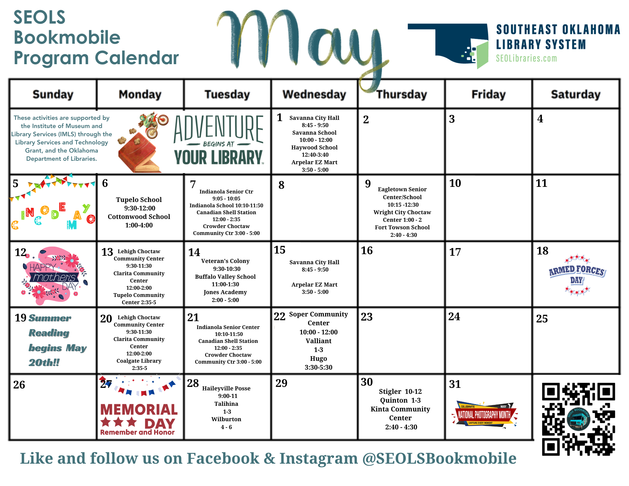 Bookmobile May 2024 Schedule