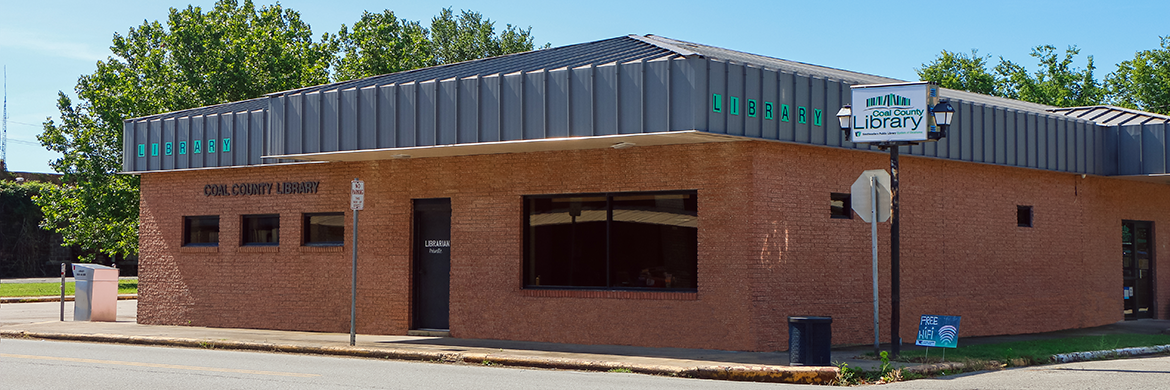 Exterior photo of Coal County Public Library entrance