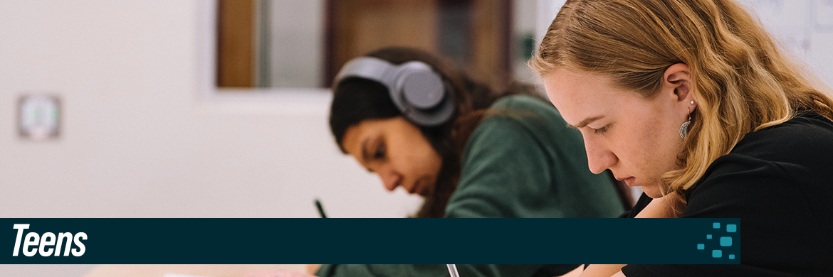 Teens header image showing two girls studying