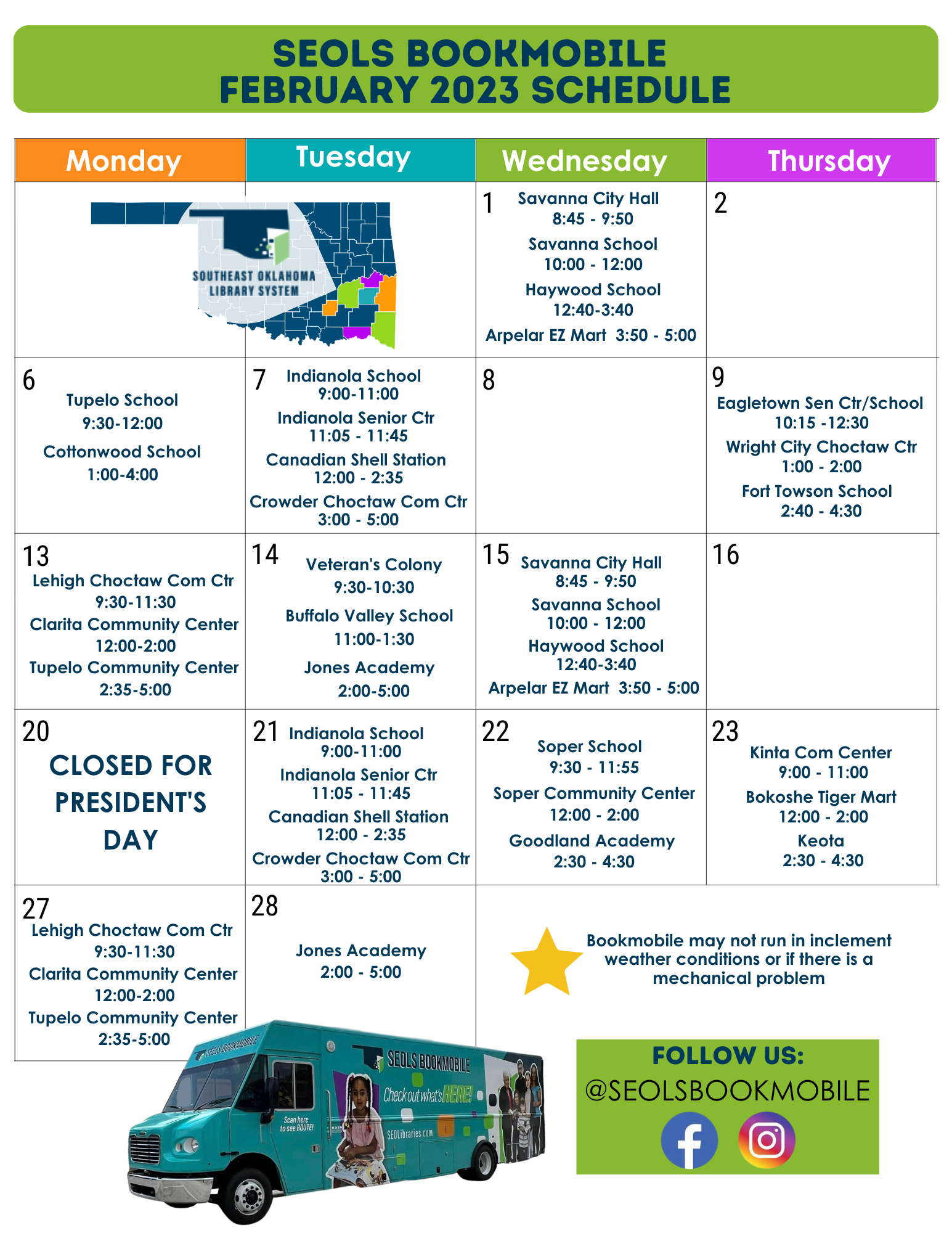 Bookmobile Schedule FEB 2023