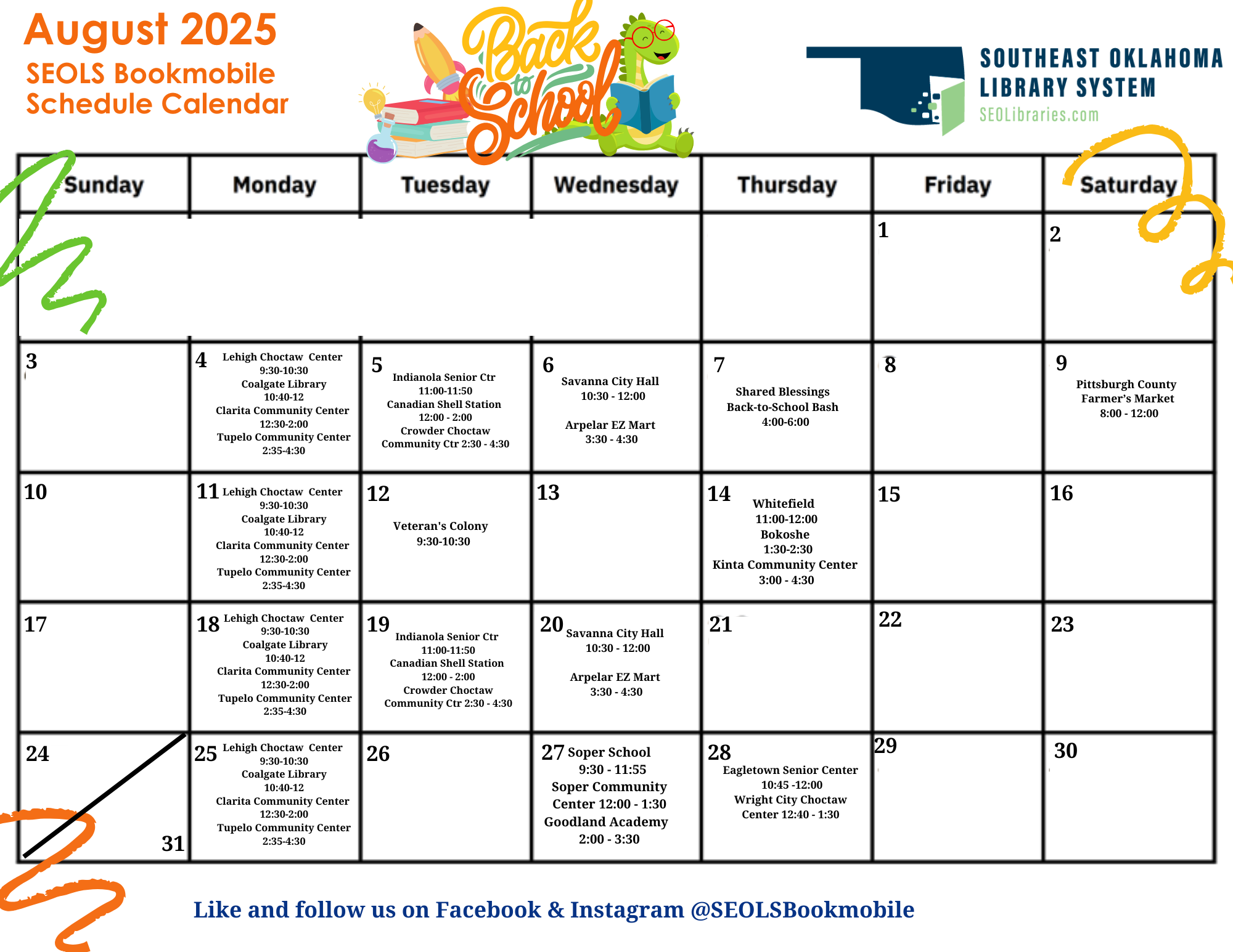 Bookmobile August 2025 Calendar Graphic