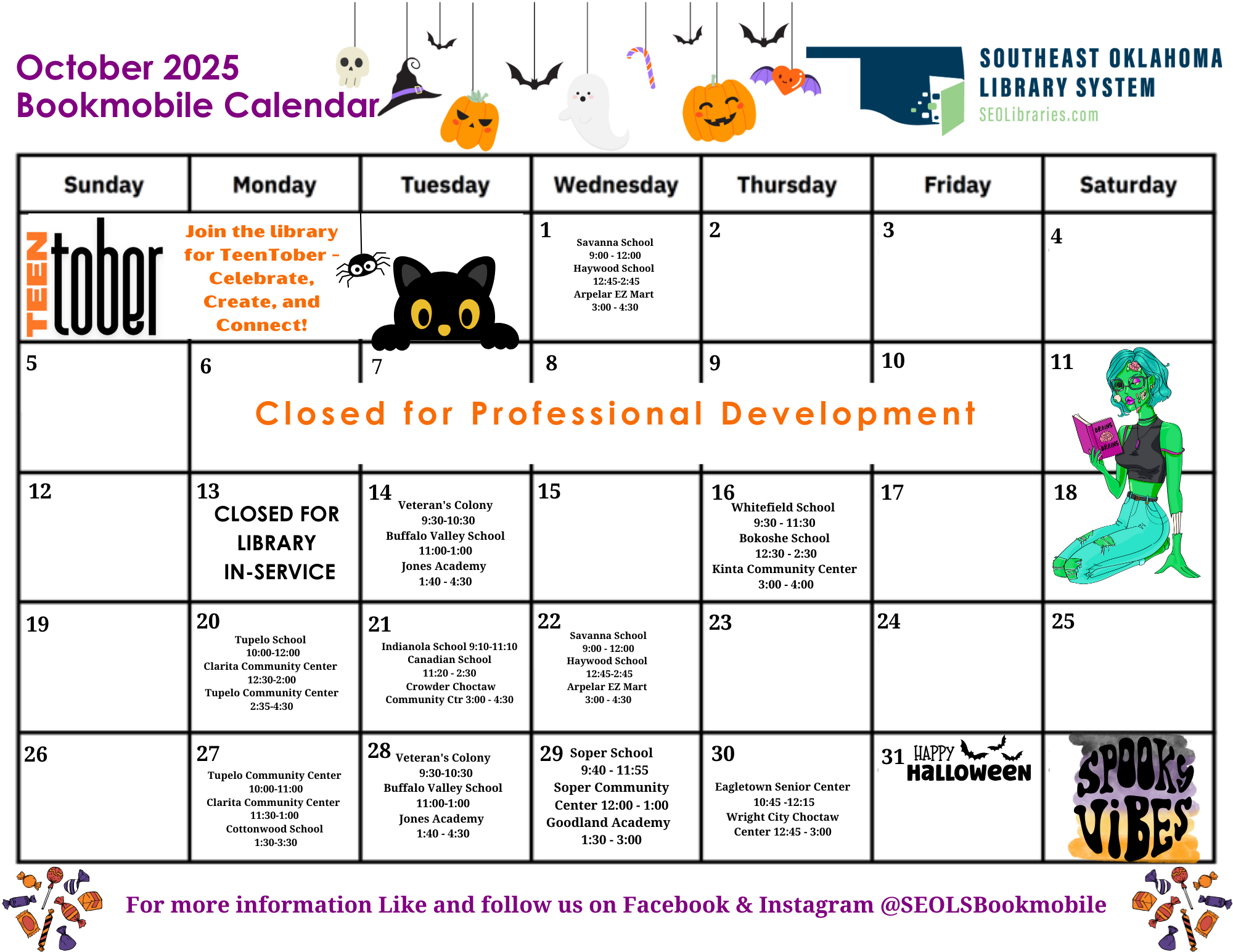 October 2025 Bookmobile Schedule Calendar