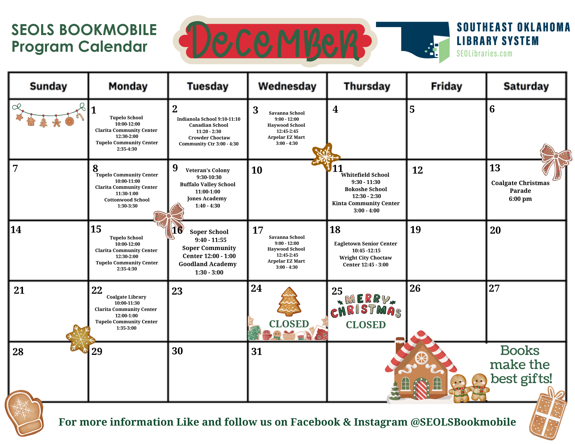 December 2025 SEOLS Bookmobile Schedule