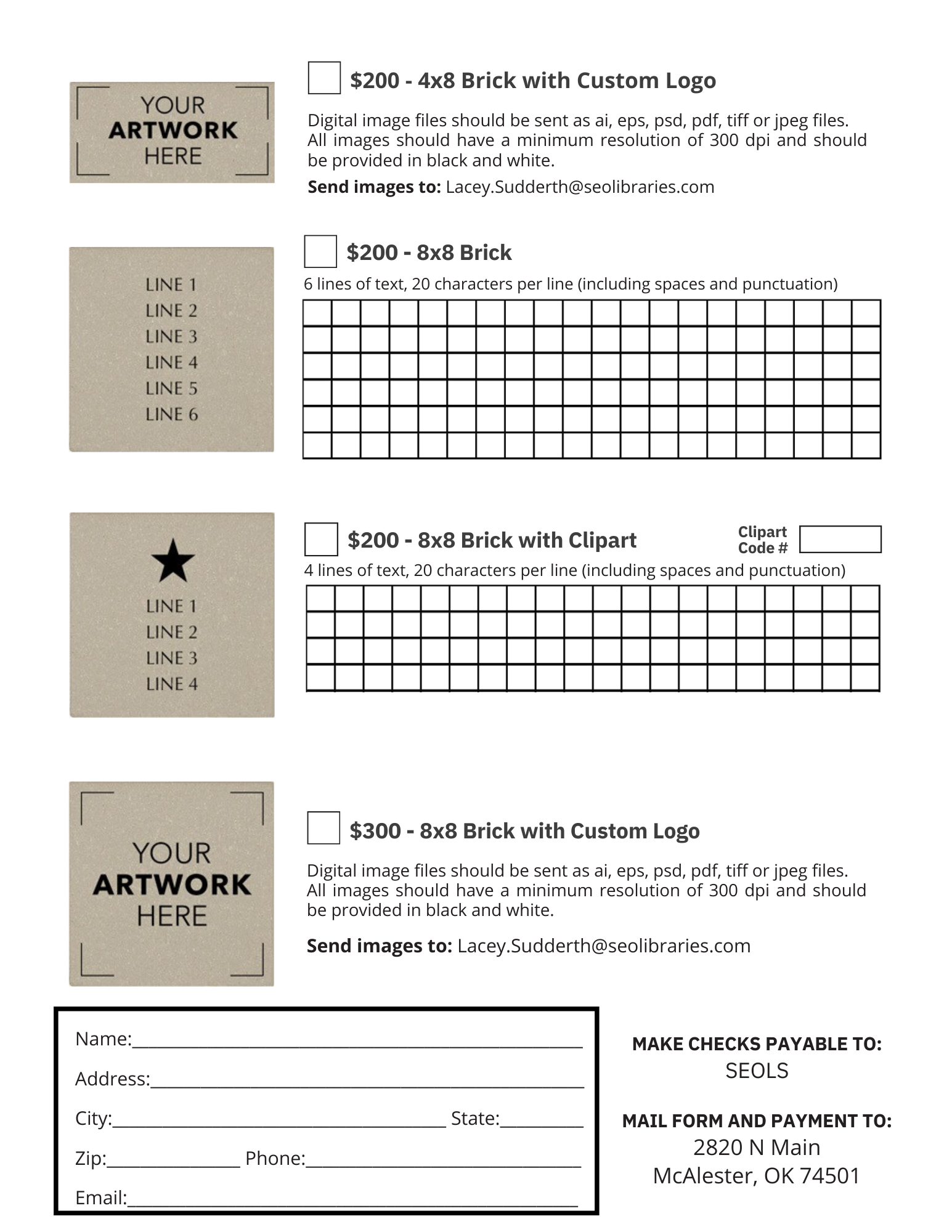 Brick Paver Order Form (side 2)