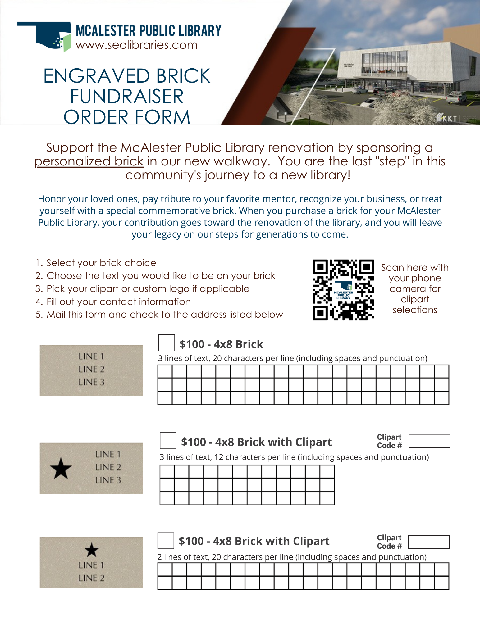 Engraved Brick Fundraiser Order Form (front)