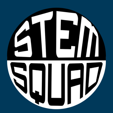 Black and white STEM Squad logo