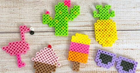 Summer themed perler bead creations.
