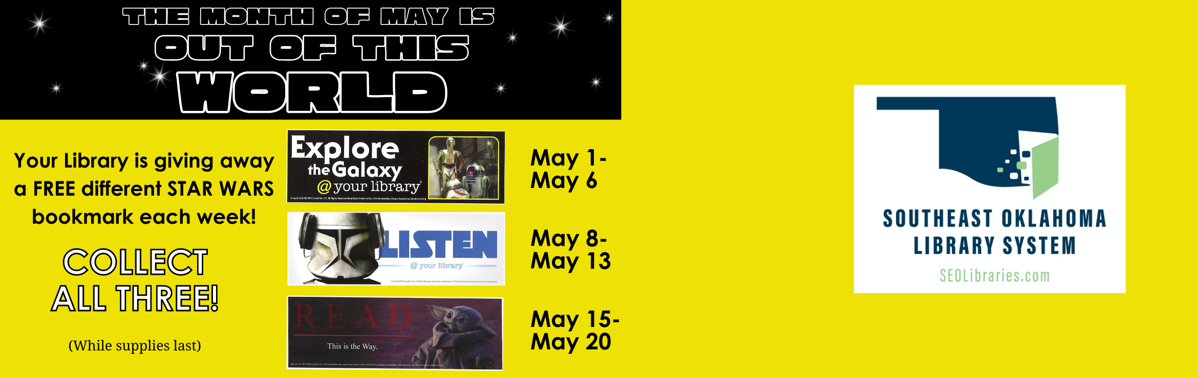 Free Star Wars Bookmarks for the month of May!