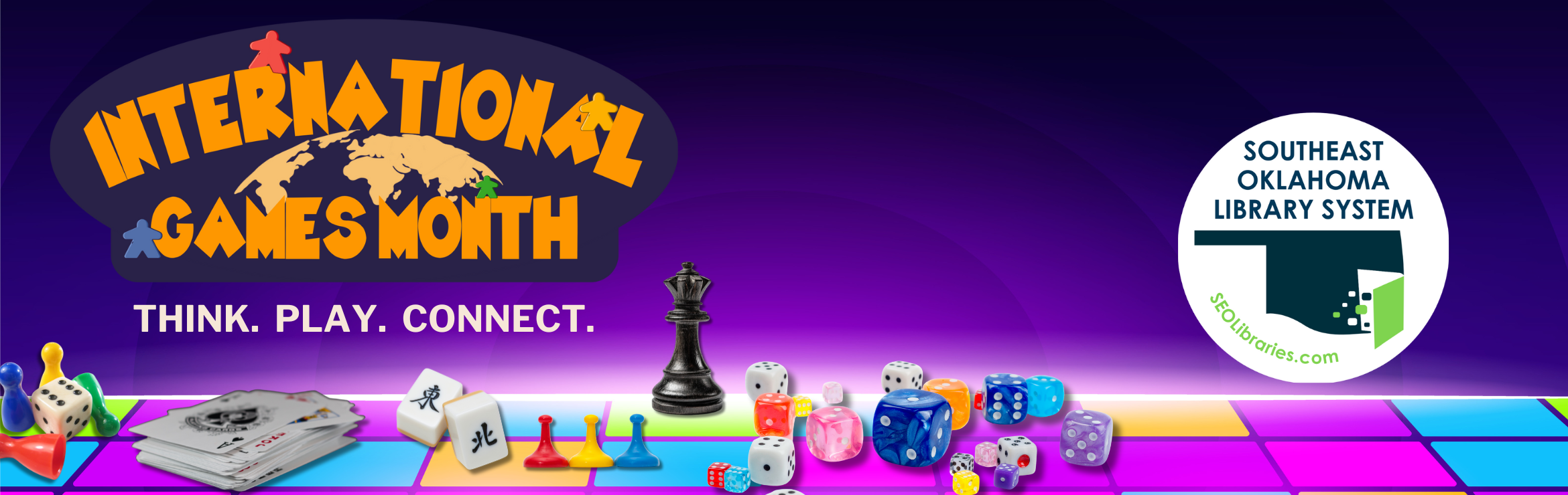 Graphic that has miscellaneous game board pieces and the words, "November is International Game Month!"